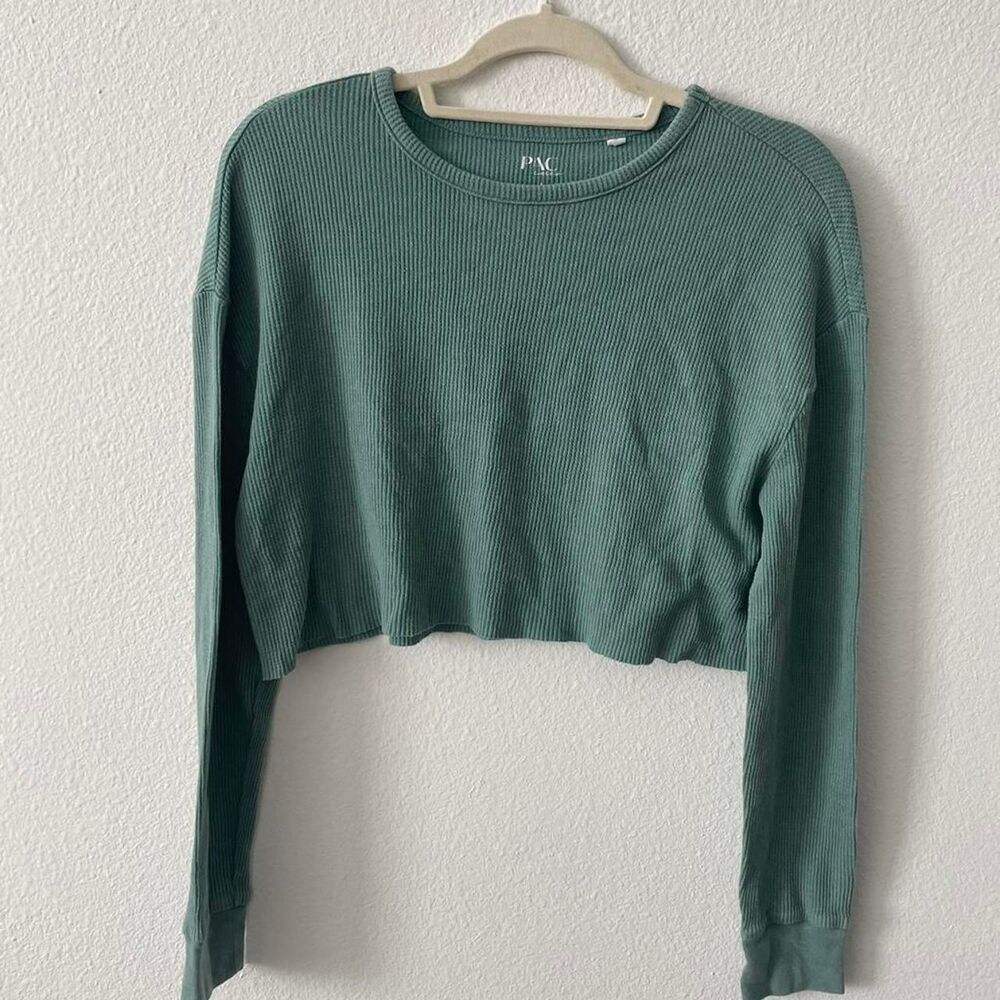 Pacsun Cropped Long Sleeve Women's S Casual Every Day Teal Waffle Knit School